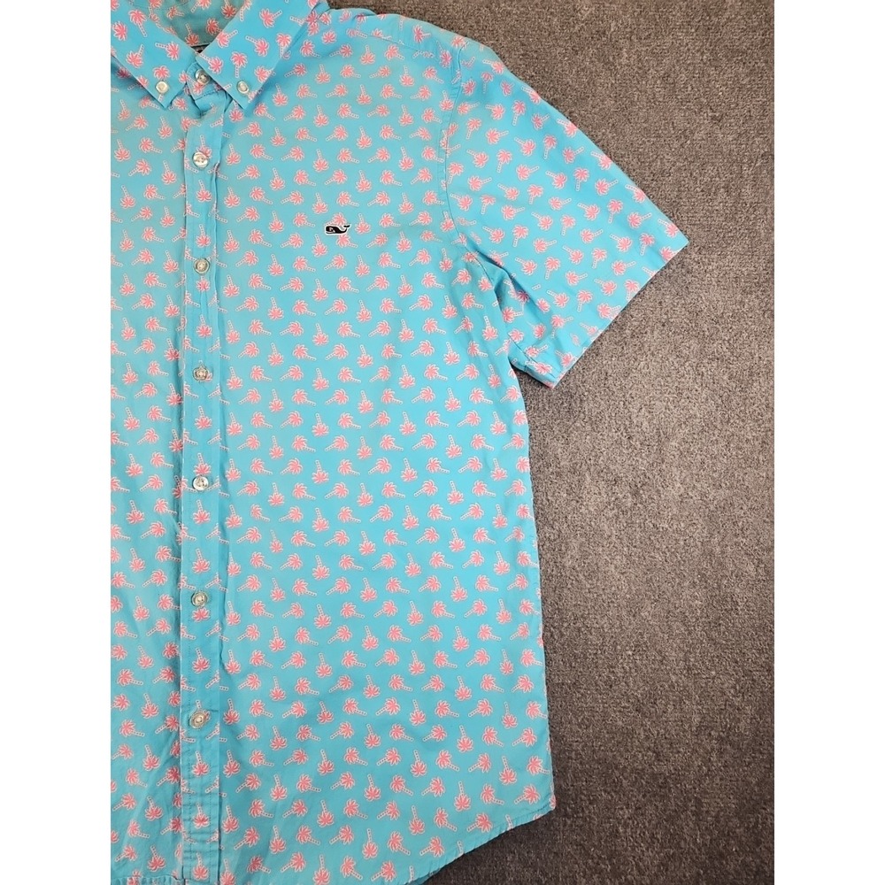 Vineyard Vines Mens L Slim Fit Whale Shirt Blue Pink PalmTrees Short Sleeve 1392 - Picture 4 of 13